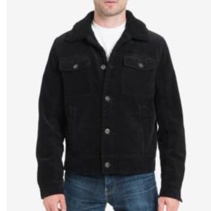 Lucky Brand Men’s Trucker Jacket Large Black Corduroy Sherpa Lined